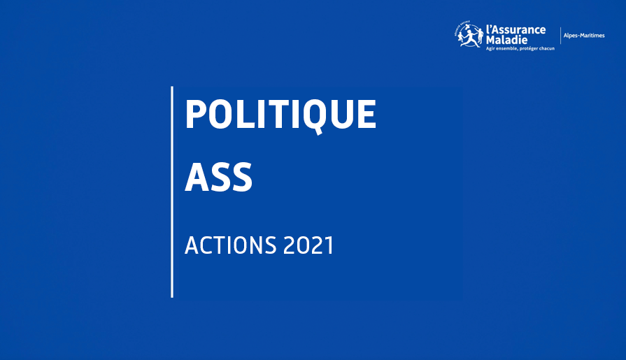 Image fond bleu et texte Politique Action Sanitaire et Sociale - Actions 2021