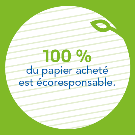 100 % du papier acheté est écoresponsable.