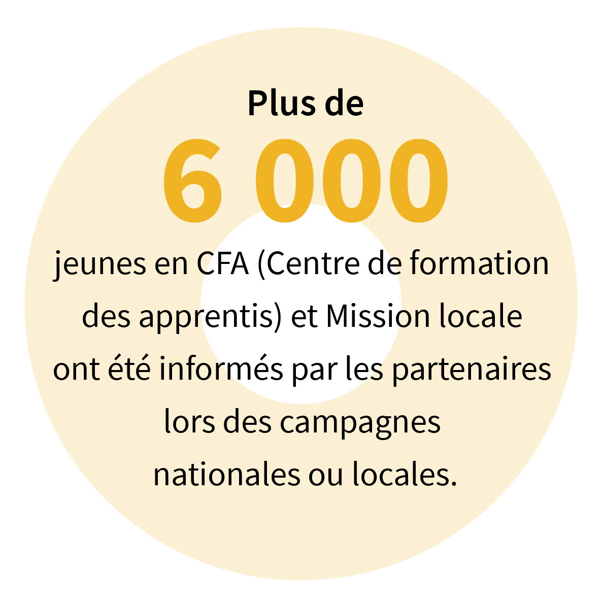 Plus de 6 000 jeunes en CFA (Centre de formation des apprentis) et Mission locale ont été informés par les partenaires lors des campagnes nationales ou locales.