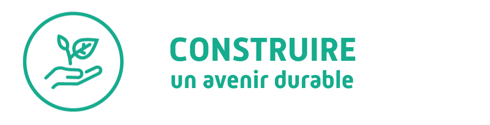 pictogramme main avec une feuille - texte : construire un avenir durable