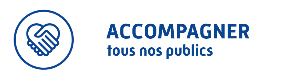 pictogramme main deux mains serrées - texte : accompagner tous nos publics