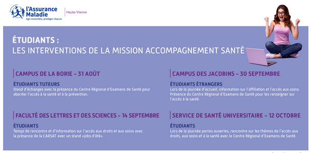 Campus de la Borie le 31 août, Facultés des lettres et des sciences le 14 septembre, Campus des Jacobins le 30 septembre, Service de Santé Universitaire le 12 octobre