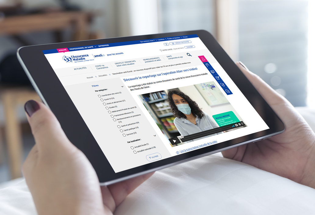 Consultation sur tablette du reportage vidéo dispositif « Aller vers publié sur ameli.fr