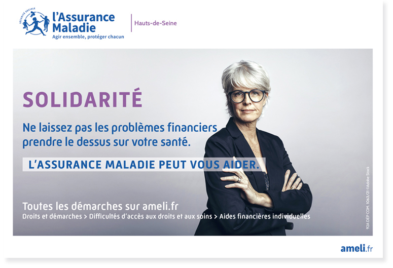 Campagne presse - Les aides financières individuelles - représentant une conseillère Assurance Maladie