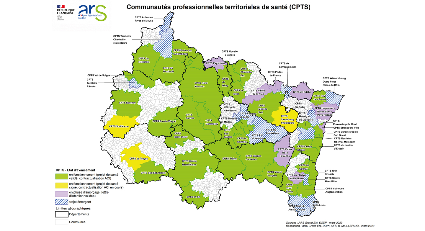 Carte des Communautés professionnelles territoriales de santé (CPTS) du Grand-Est