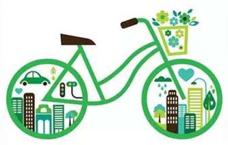 Image d'un vélo vert avec image d'immeubles et nature dans les roues