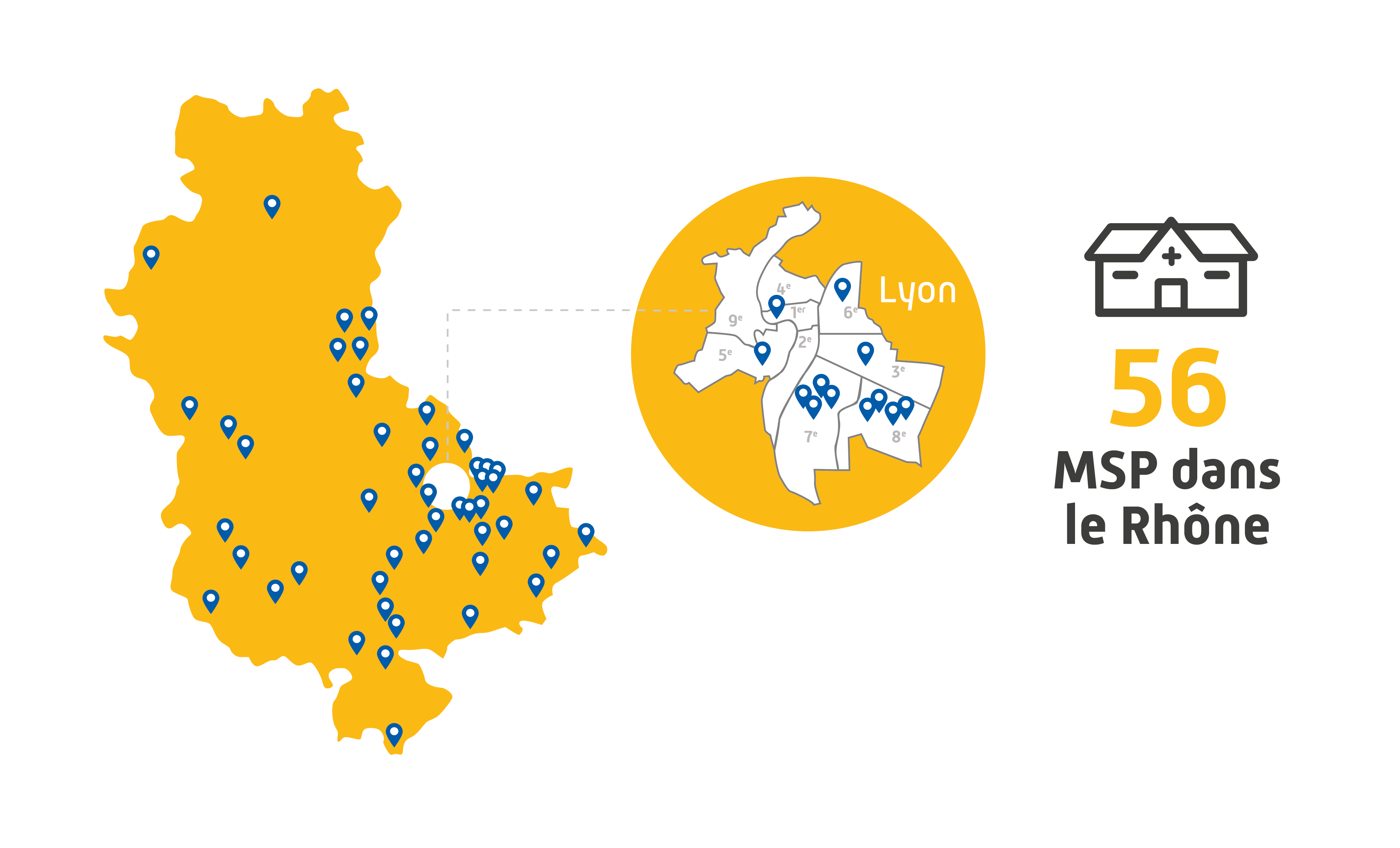 Carte des 56 MSP dans le Rhône