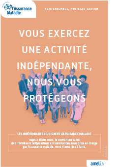 visuel de l'affiche de la campagne, représentant plusieurs personnes avec le texte : Vous exercez une activité indépendante, nous vous protégeons.