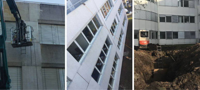 photos des travaux de Tourcoing : rénovation de la façade, aménagement de l'espace vert.