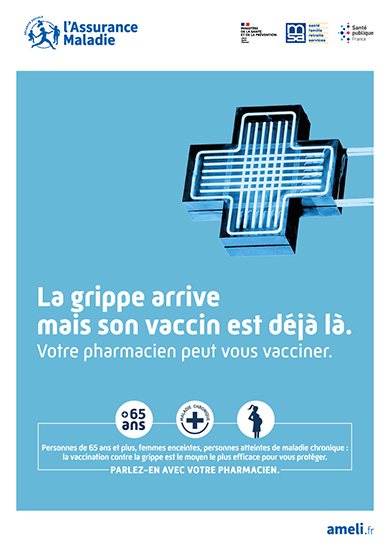 visuel de la campagne sur la grippe. La grippe arrive mais son vaccin est déjà là.