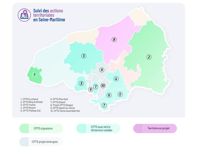 Carte CPTS signataires et projets au 31 décembre 2022.