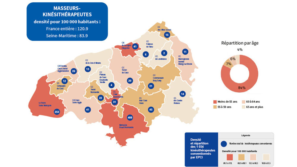 Répartition masseurs-kinesitherapeutes en 2023 sur la Seine-Maritime