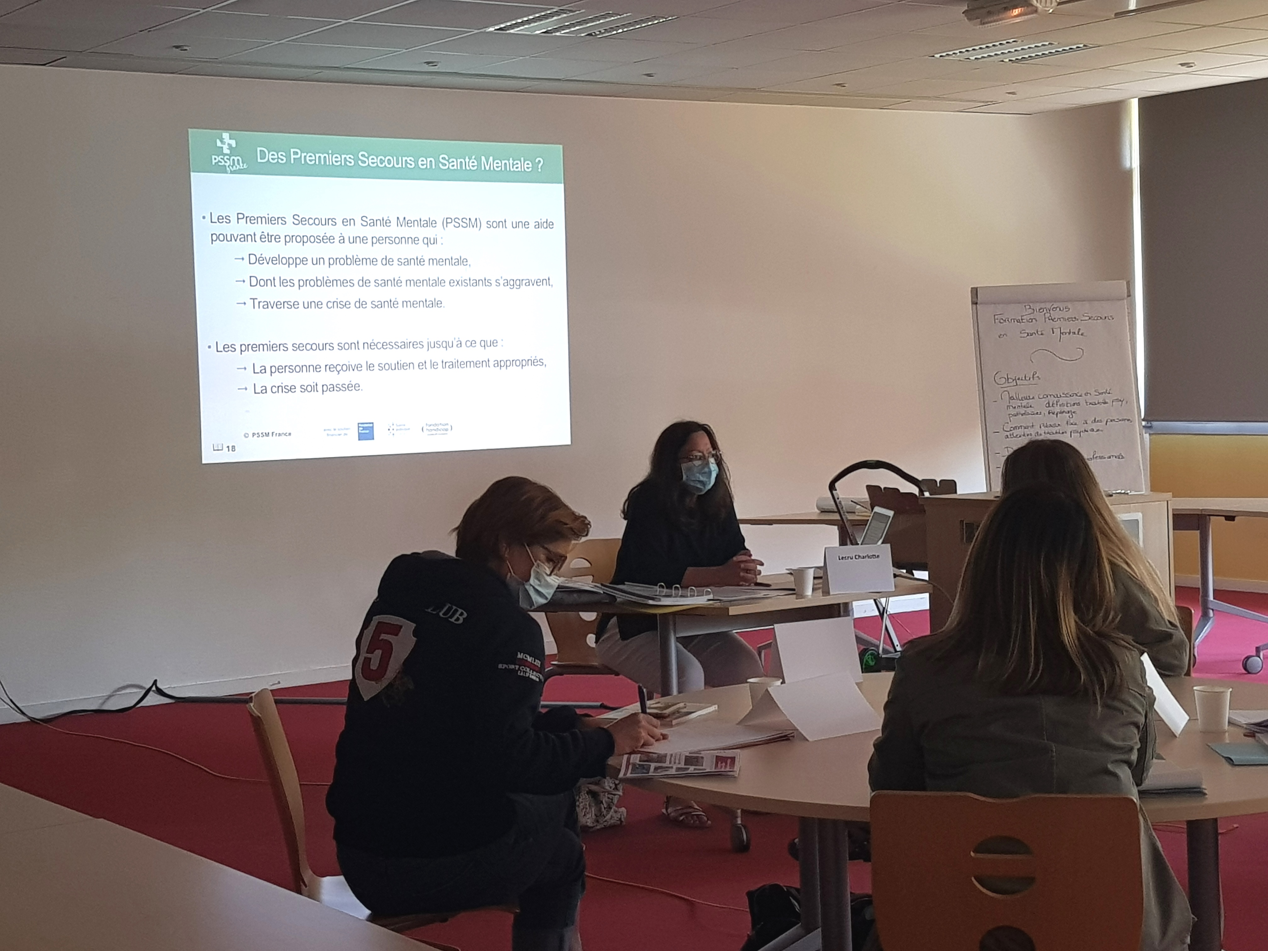 Groupe de personnes en formation Premiers Secours en Santé Mentale (PSSM)