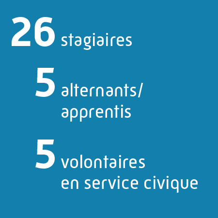 26 stagiaires, 5 alternants/apprentis et 5 volontaires en service civique en 2022