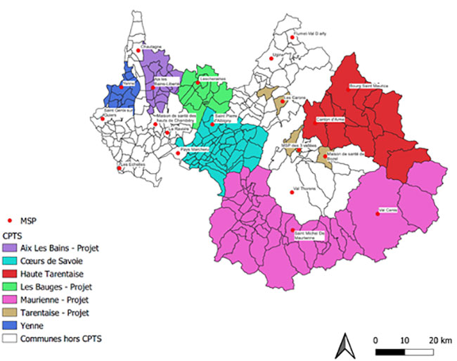 Carte des CPTS et MSP en Savoie (2021)