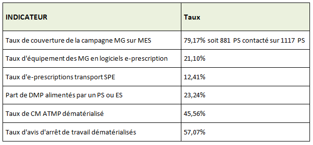 Tableau des indicateurs des Délégués du Numérique en Santé